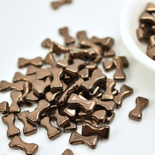 20 Beads - Bow Tie 6x12mm, Jet Bronze, 3-Hole Czech Glass