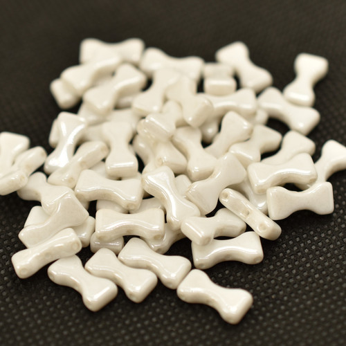 20 Beads - Bow Tie 6x12mm, White Shimmer, 3-Hole Czech Glass