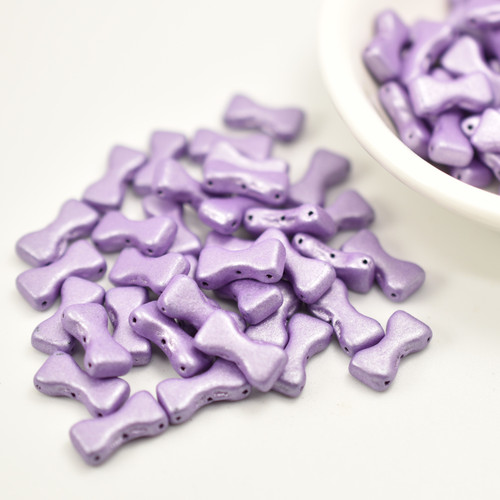 20 Beads - Bow Tie 6x12mm, Suede Purple, 3-Hole Czech Glass