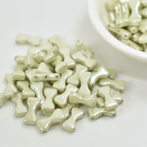 20 Beads - Bow Tie 6x12mm, Green Luster, 3-Hole Czech Glass