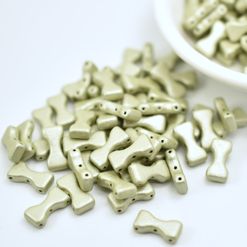 20 Beads - Bow Tie 6x12mm, Suede Light Gold, 3-Hole Czech Glass