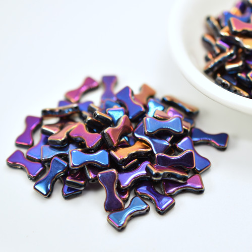 20 Beads - Bow Tie 6x12mm, Jet Sliperit, 3-Hole Czech Glass