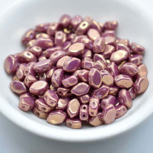 30 Beads - Paros® par Puca® Paris - Opaque Mix Violet Gold Ceramic Look - Czech Glass