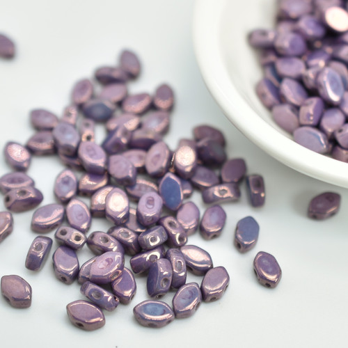 30 Beads - Paros® par Puca® Paris - Opaque Mix Amethyst Gold Ceramic Look - Czech Glass