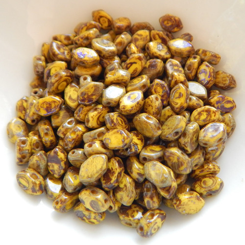 30 Beads - Paros® par Puca® Paris - Opaque Jonquil Picasso - Czech Glass