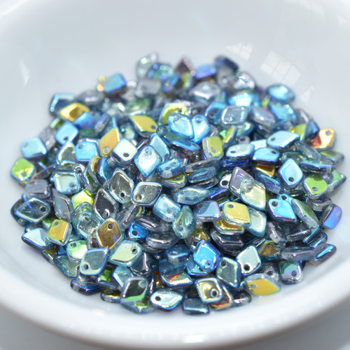 5mm Dragon® Scale Drop 5 grams Crystal Blue Rainbow Czech Glass Beads