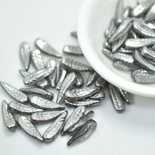 5x17mm Bird Feather Drop (25 beads) Crystal Chrome Czech Glass