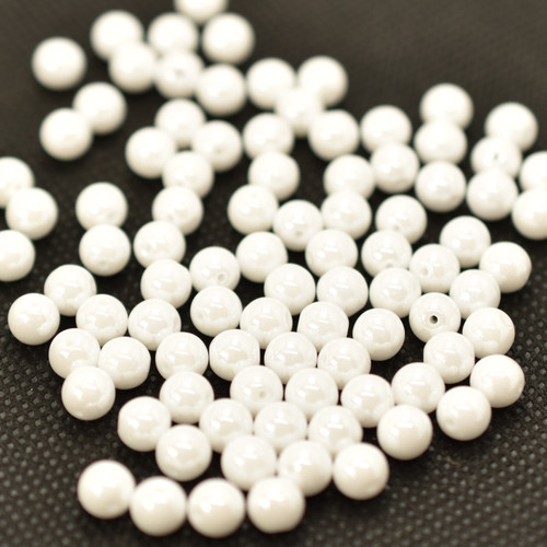 50 Beads - 6mm Druk Rounds White Shimmer Pressed Czech Glass