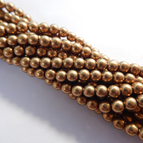 50 Beads - 6mm Druk Rounds Saturated Metallic Ceylon Yellow Pressed Czech Glass