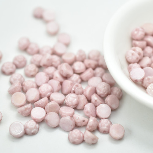 30 Beads - 6mm Rosetta, 2-Hole Cab - Chalk Lilac Luster - Czech Glass