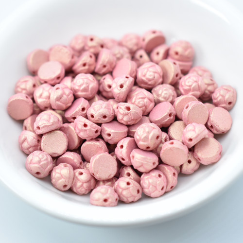 30 Beads - 6mm Roseta, 2-Hole Cab - Blossom Firecracker Mauve - Czech Glass