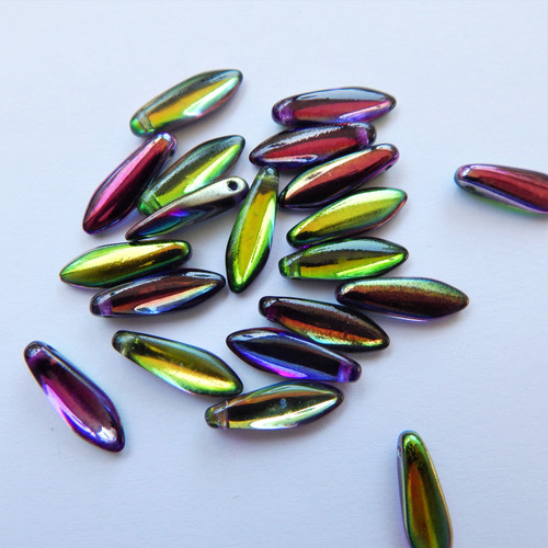 25 Beads - 5x16mm Dagger Czech Glass Magic Orchid