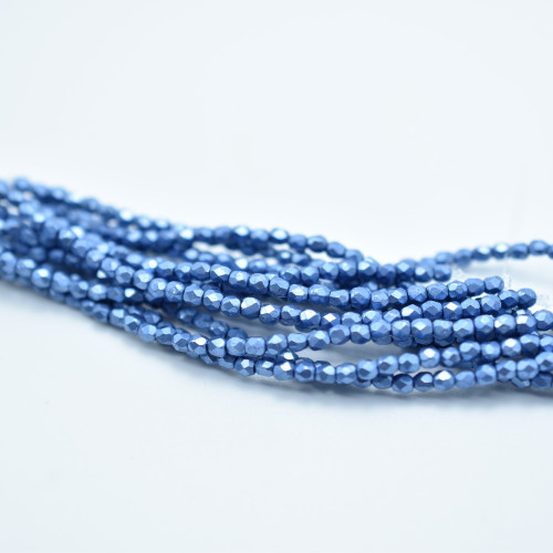 100 Beads - Fire Polished Faceted 2mm Czech Glass Sueded Gold Provence Blue