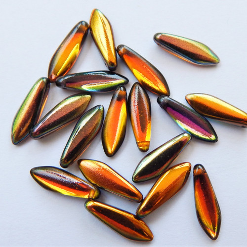 5x16mm Dagger (25 beads) Magic Copper Czech Glass Beads