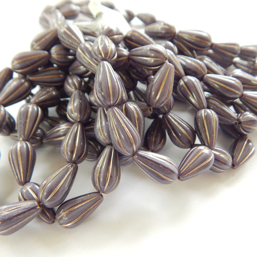 10 Beads - 13x8mm Melon Drop Purple Silk with Platinum Wash - Czech Glass