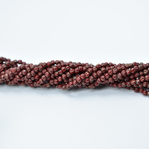 100 Beads - Melon 3mm - Opaque Red Bronze Picasso - Czech Glass
