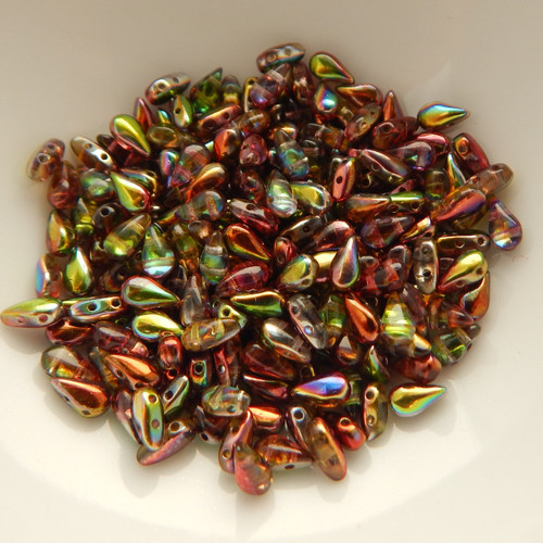 60 Beads - 3x6mm DropDuo 2-Hole Magic Apple - Czech Glass