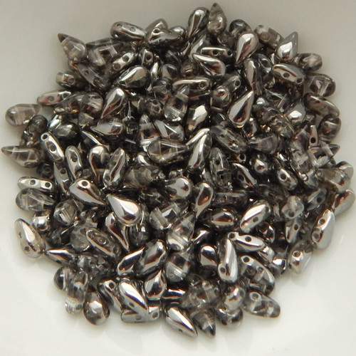 60 Beads - 3x6mm DropDuo 2-Hole Crystal Chrome - Czech Glass Beads