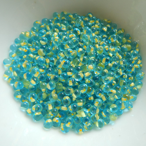 3.4mm Drop Beads Miyuki - Peach Lined Light Blue - 10 Grams No. F18