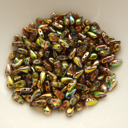 60 Beads - 3x6mm DropDuo 2-Hole Magic Green - Czech Glass