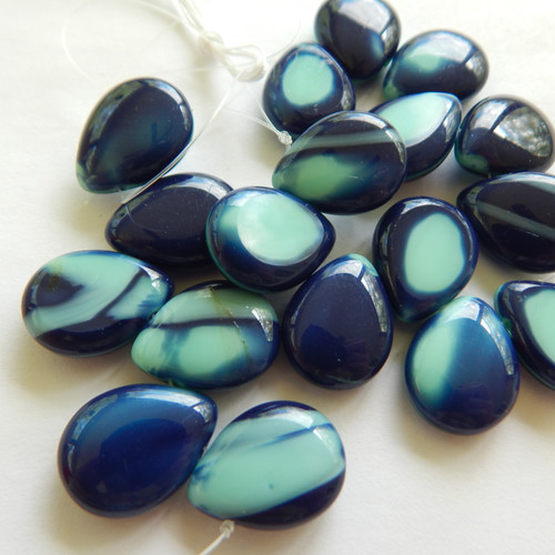 4 Beads - Polished Drop 16x12mm Denim Turquoise - Czech Glass