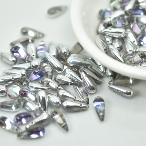 5x12 Drop Top-Drill, Crystal Light Vitrail, 15 Beads Czech Glass