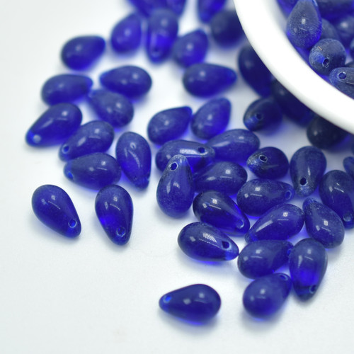 50 Beads - 6x9mm Teardrop Top-Hole - Cobalt Blue - Czech Glass