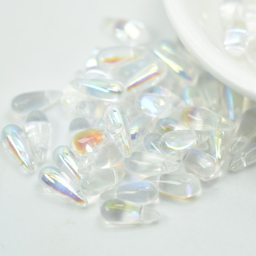 5x12 Drop Top-Drill, Crystal AB, 15 Beads Czech Glass