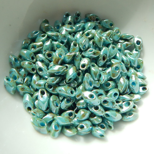 10 Grams - 4x7mm Long Magatama - Seafoam Green Picasso Luster - Miyuki - No. 4514L