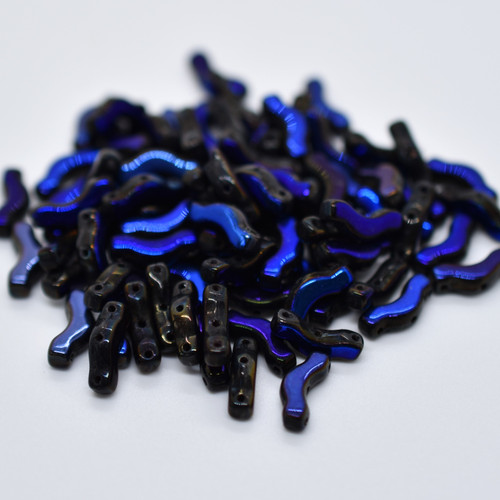 30 Beads - Bridge 3x12mm Jet Azuro 3-Hole Czech Glass