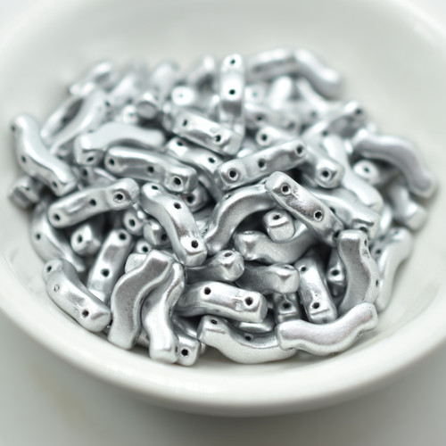 30 Beads - Bridge 3x12mm Matte Metallic Aluminum Silver 3-Hole Czech Glass