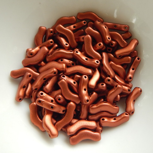 30 Beads - Bridge 3x12mm Matte Metallic Fire Red 3-Hole Czech Glass