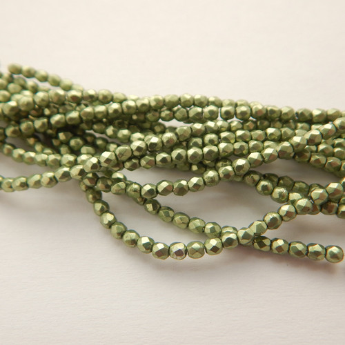 Fire Polished Faceted 2mm (100 Beads) Saturated Metallic Greenery Czech Glass