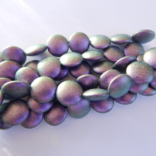 6 Beads - 14mm Cushion Round - Polychrome Orchid Aqua - Czech Glass