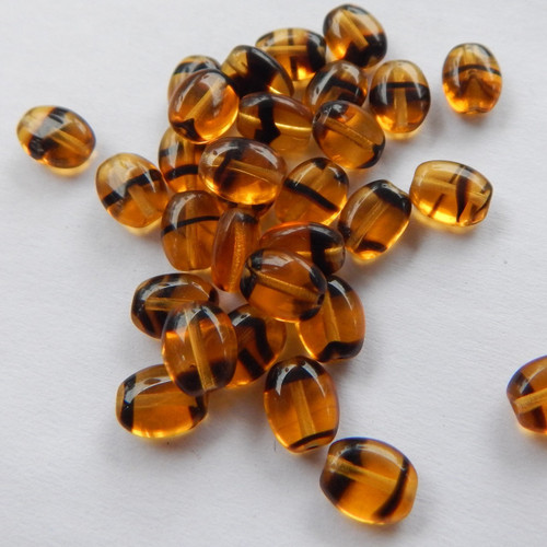 6x8mm Smooth Oval Brown Black Tortoise (30 beads) Czech Glass