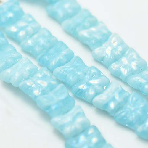 8x9mm Butterfly Milky Aqua Peacock AB, 10 Beads, Czech Glass