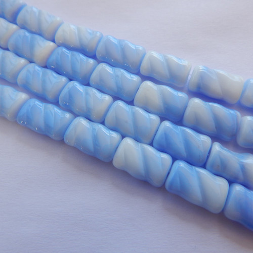 6x10 Blue and White Twisted Flat Rectangle Czech Glass (10 beads)