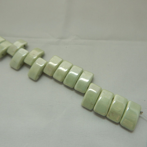 9x17mm 2 Hole Carrier Beads Chalk Green Luster (15 beads) Czech Glass Beads