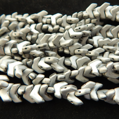 Chevron Duo (30 Beads) Jet Matte Full Labrador 10x4mm 2-hole Czech Glass