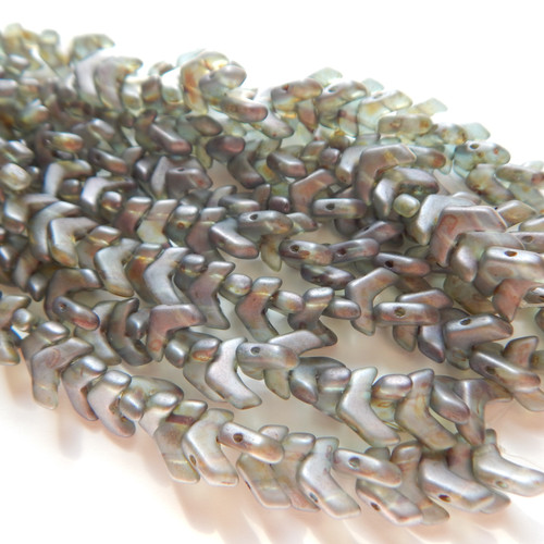 Chevron Duo (30 Beads) Crystal Matte Lazure Blue 10x4mm 2-hole Czech Glass