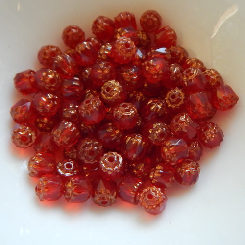 6mm Crown Cathedral - 15 Beads - Siam Red Antiqued Bronze - Czech Glass