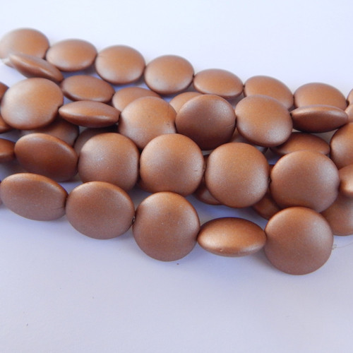 6 Beads - 14mm Cushion Round - Satin Metallic Peach - Czech Glass