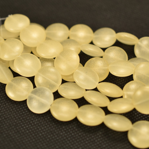 6 Beads - 14mm Cushion Round - Sueded Gold Lamé - Czech Glass