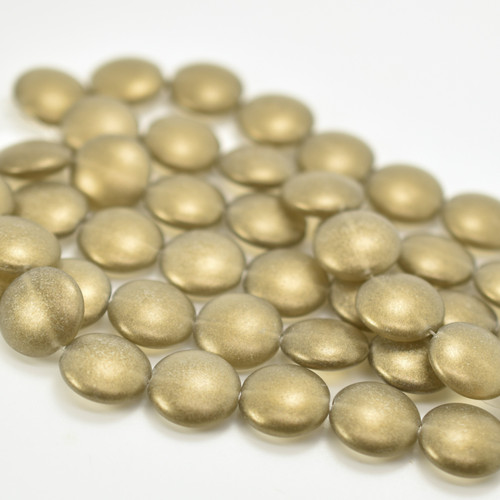 6 Beads - 14mm Cushion Round - Sueded Gold Black Diamond - Czech Glass