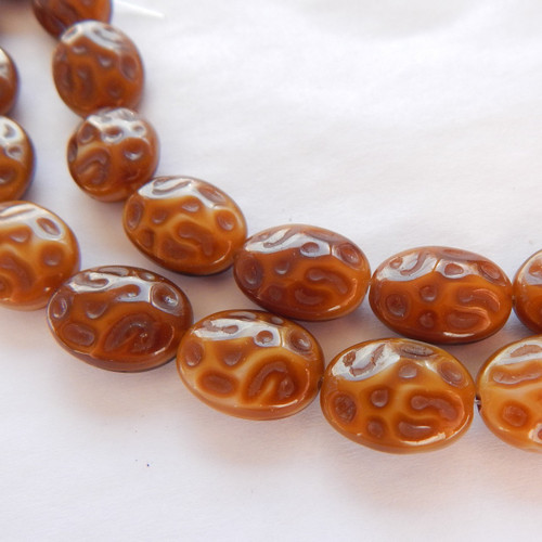 12x15mm Dimpled Oval Tan Brown (10 beads) Czech Glass Beads