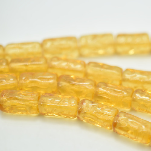 7x12mm Dimpled Barrel, 10 Beads, Topaz Color, Czech Glass