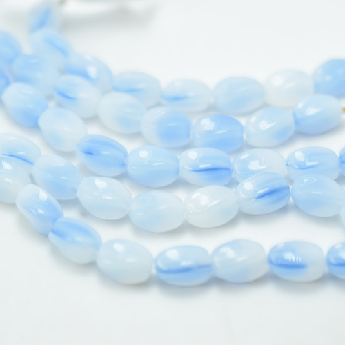 6x10mm Twisted Barrel, Blue and Alabaster, 10 Beads, Czech Glass