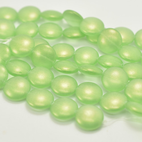 6 Beads - 14mm Cushion Round - Sueded Gold Peridot - Czech Glass
