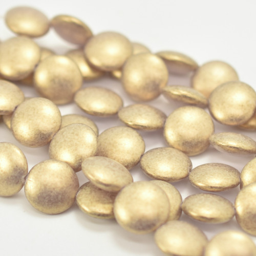 6 Beads - 14mm Cushion Round - Sueded Gold Medium Amethyst - Czech Glass