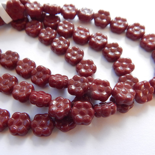 8mm Flat Daisy Shaped (25 Beads) Czech Pressed Glass Beads (Oxblood)